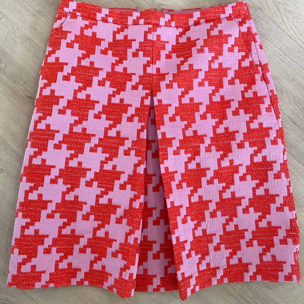 J.Crew Red and Pink Houndstooth Skirt